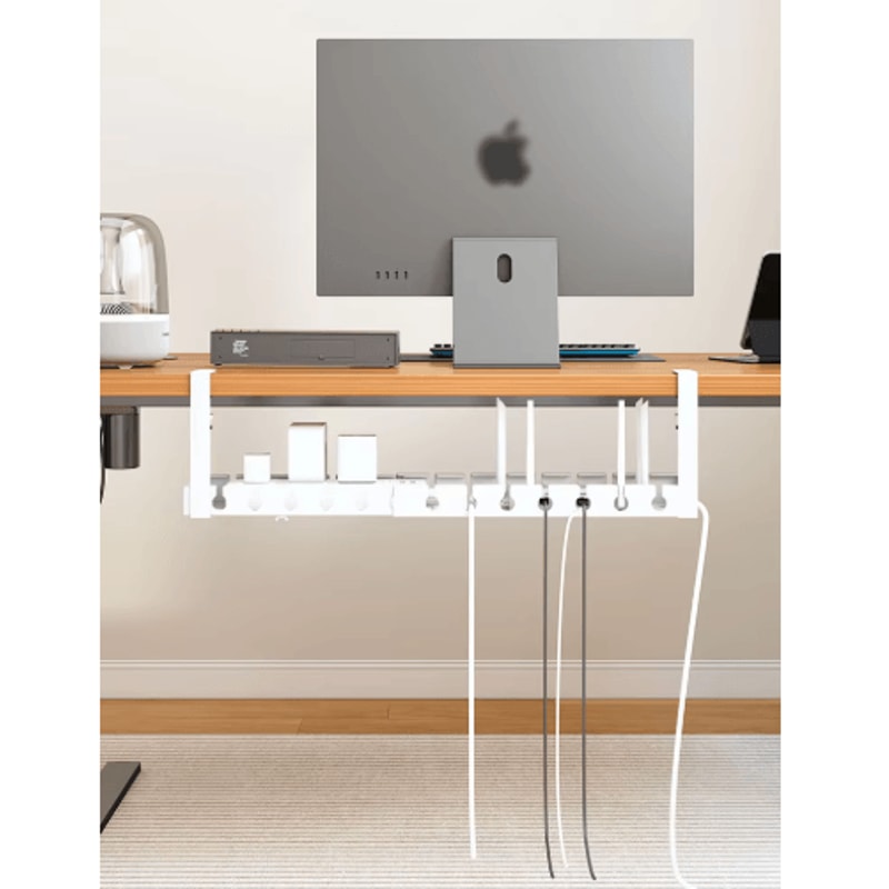 Extendable Steel Under Desk Cable Management Tray With Power Strip Holder 8