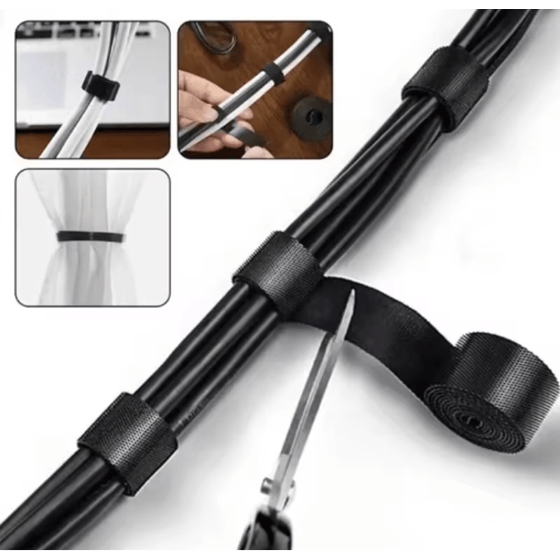 5M Reusable Cable Organizer Straps FreeCut Fastening Tape For Desk Wire Storage 6