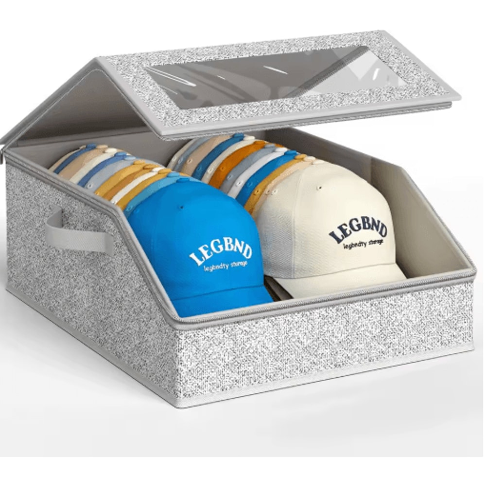 Foldable Baseball Cap Storage Box For 24 Hats With Zipper Closure 1
