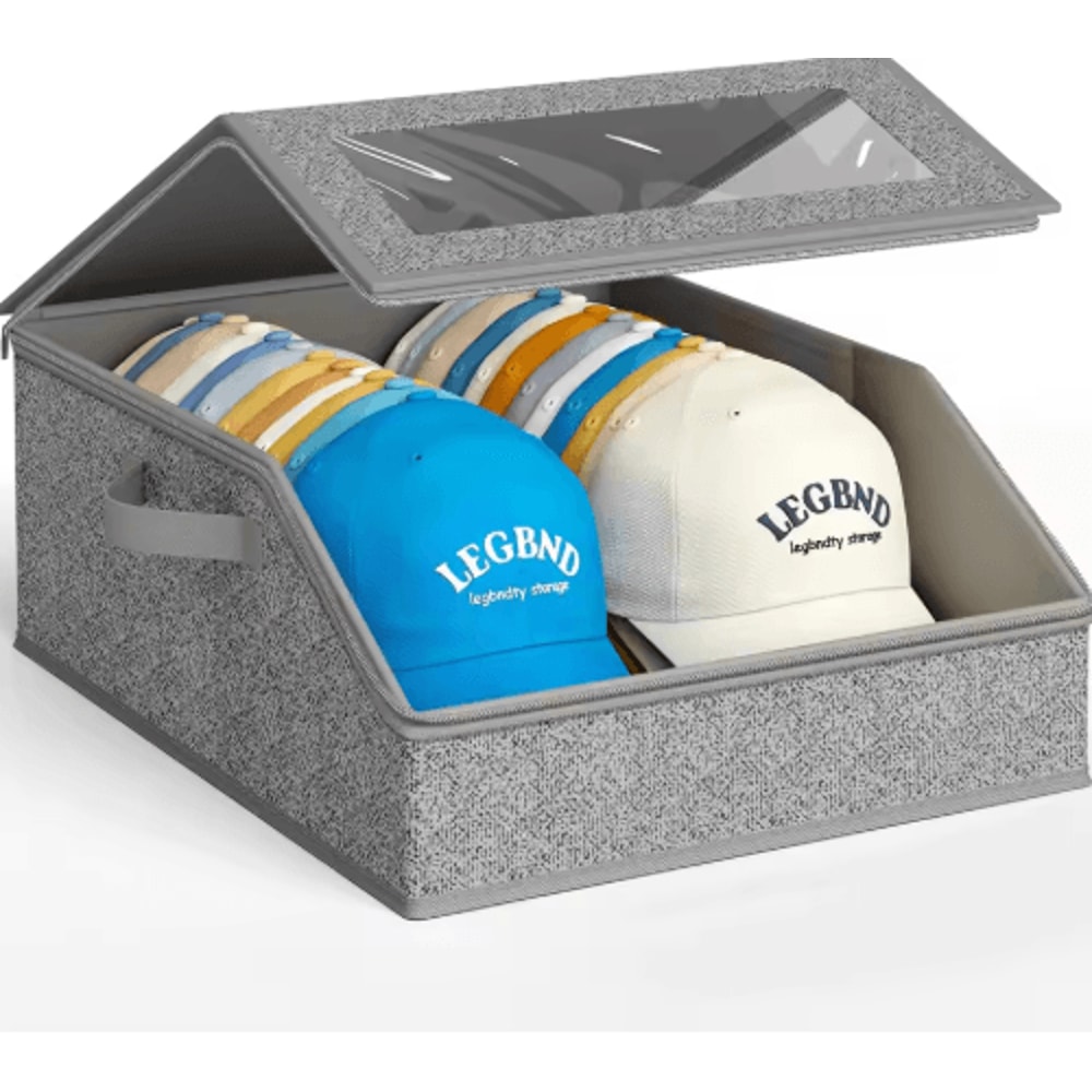 Foldable Baseball Cap Storage Box For 24 Hats With Zipper Closure 2