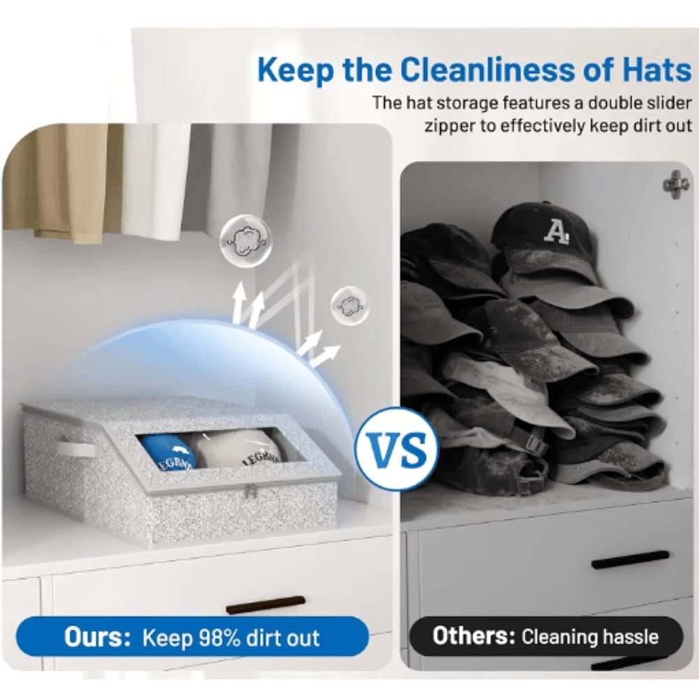 Foldable Baseball Cap Storage Box For 24 Hats With Zipper Closure 4