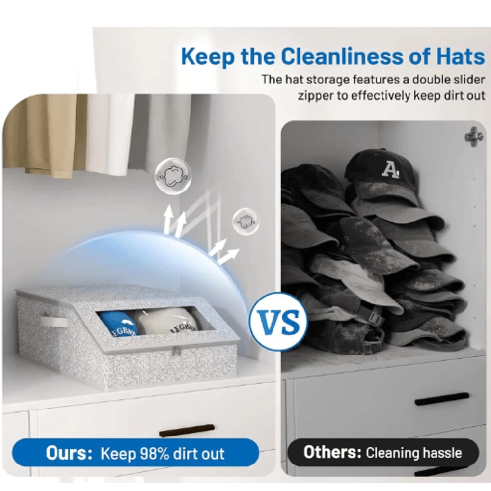 Foldable Baseball Cap Storage Box For 24 Hats With Zipper Closure 5