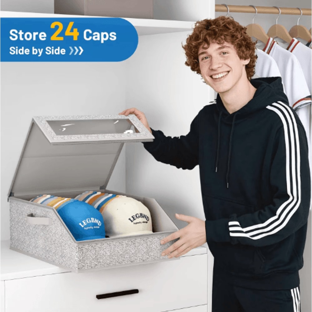 Foldable Baseball Cap Storage Box For 24 Hats With Zipper Closure 7