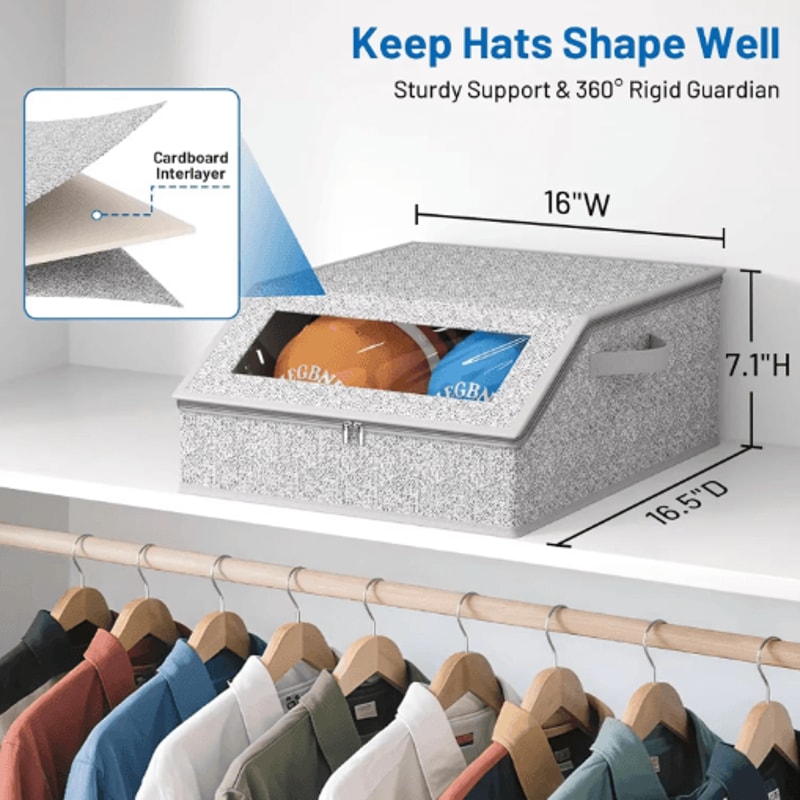Foldable Baseball Cap Storage Box For 24 Hats With Zipper Closure 8