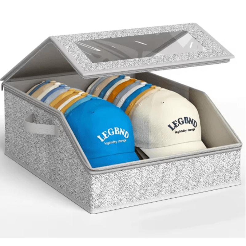 Foldable Baseball Cap Storage Box For 24 Hats With Zipper Closure 0
