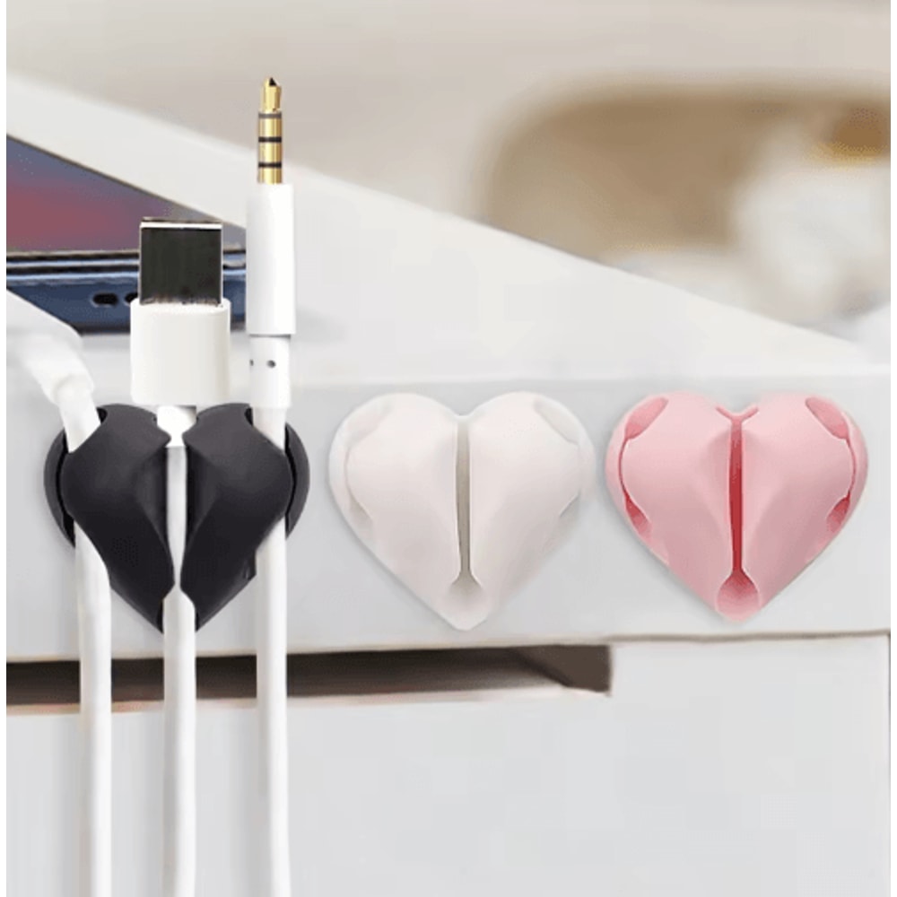 HeartShaped Mini Cable Winder Organizer Clips Set Of 2 0