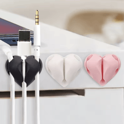 heart-shaped mini cable winder organizer clips – set of 2
