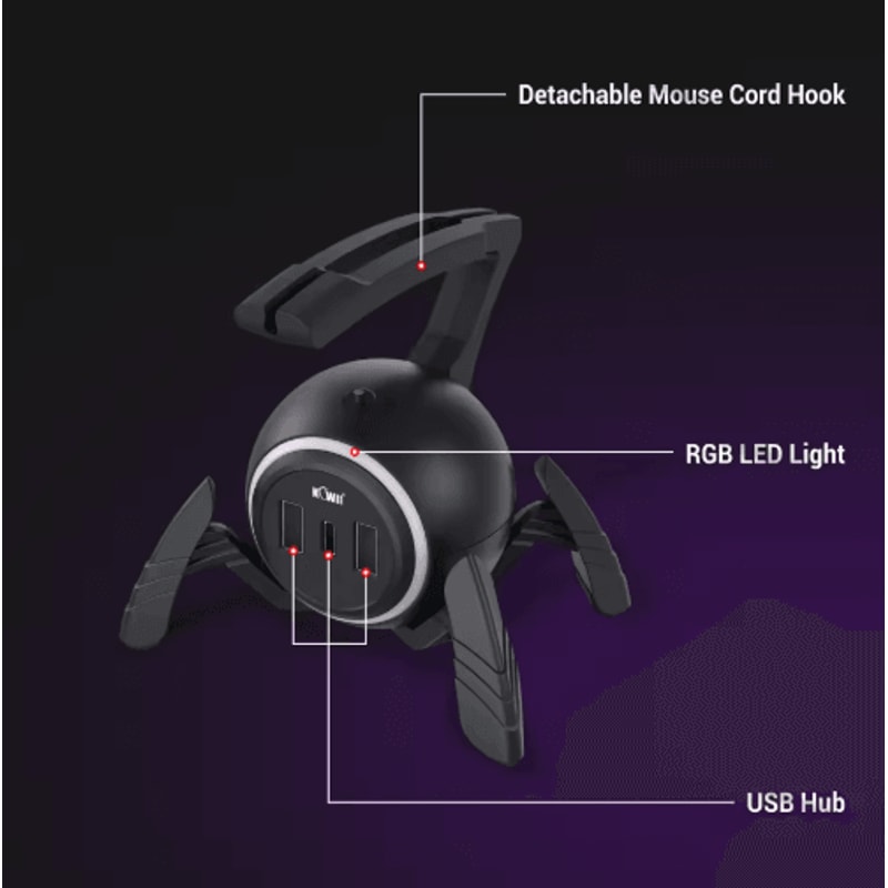 RGB Mouse Cord Holder With USB TypeC Ports AntiWinding Gaming Mouse Bungee 2