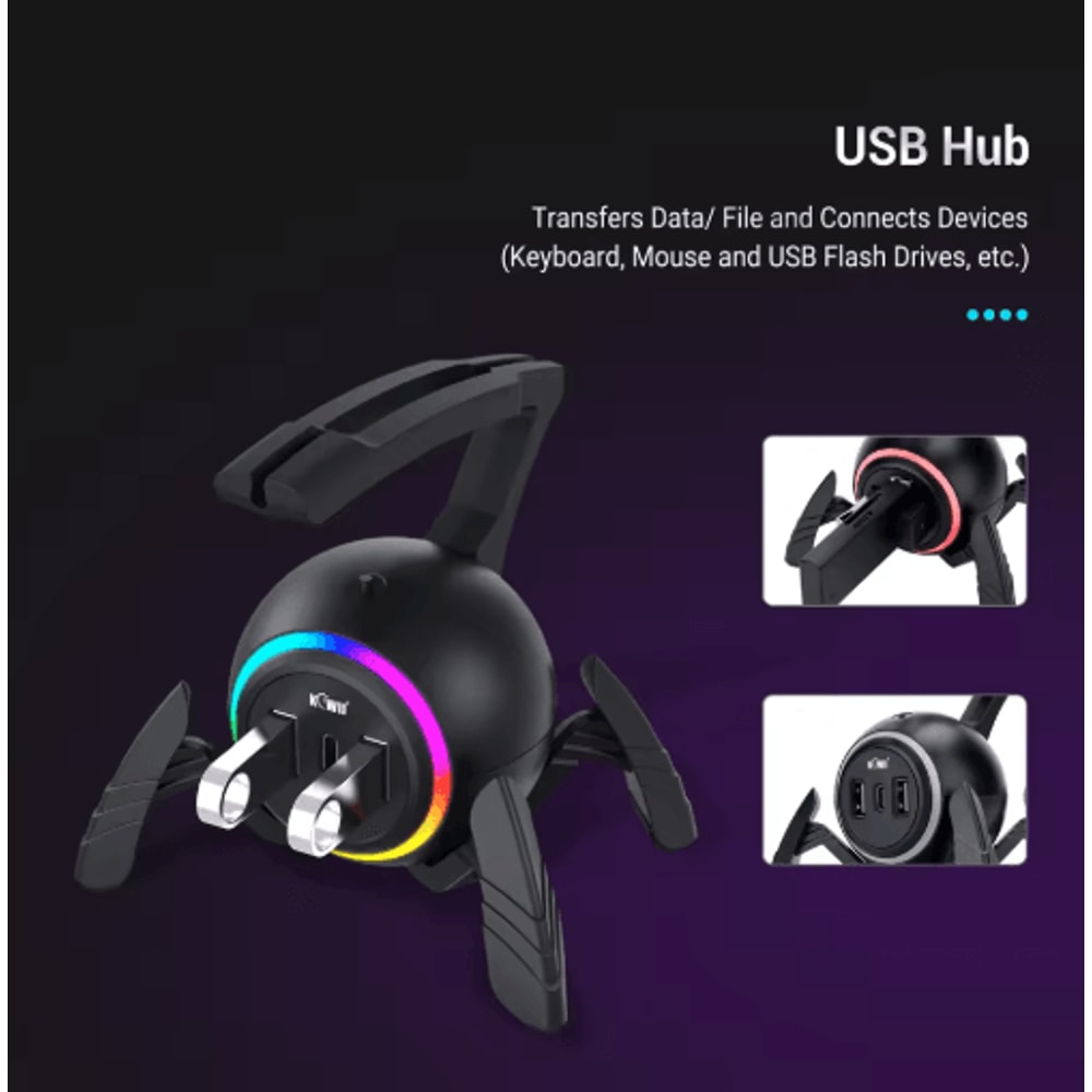 RGB Mouse Cord Holder With USB TypeC Ports AntiWinding Gaming Mouse Bungee 4