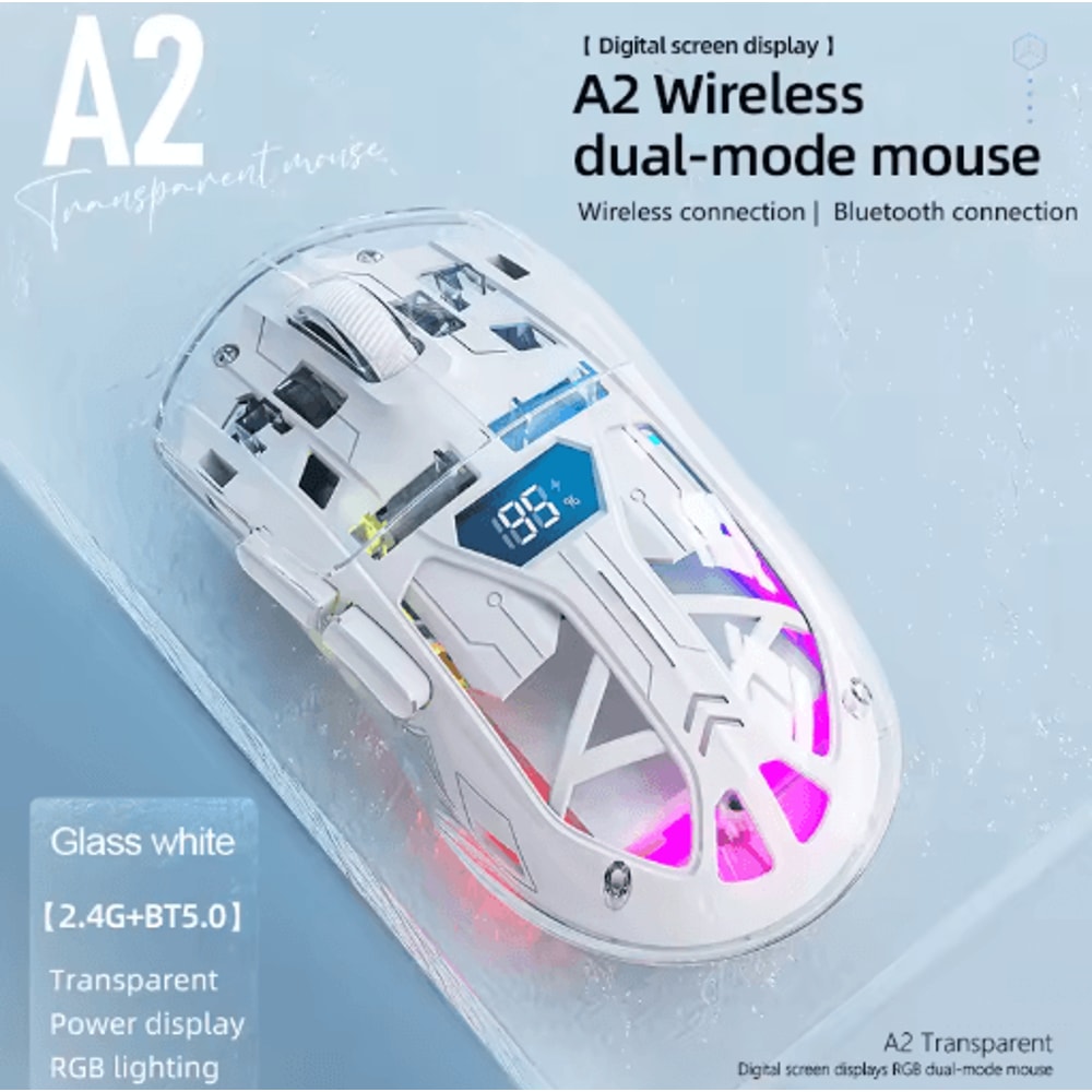 A2 Transparent Digital Display RGB Bluetooth Mouse Wireless Dual Mode Connection Win Mac 1