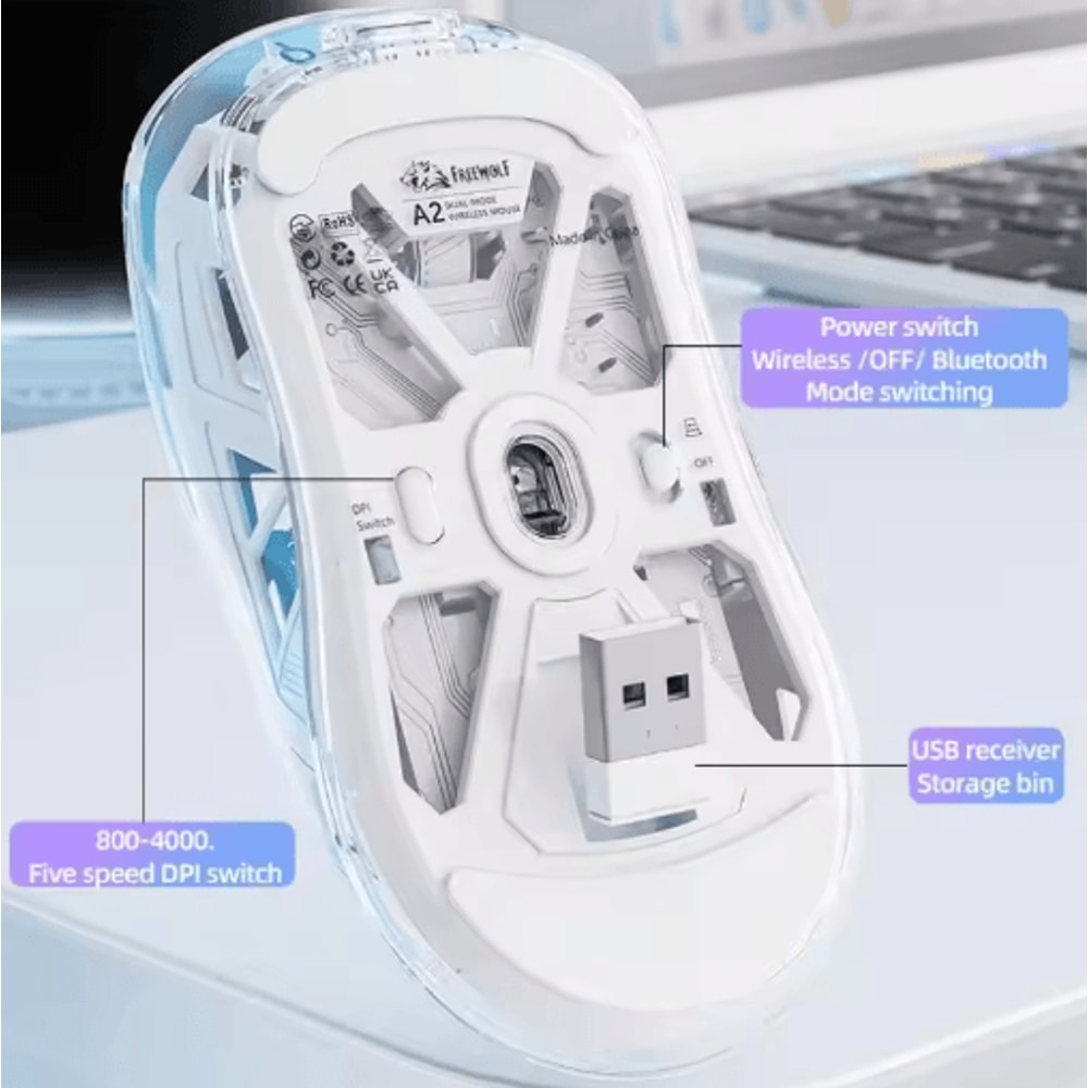A2 Transparent Digital Display RGB Bluetooth Mouse Wireless Dual Mode Connection Win Mac 3