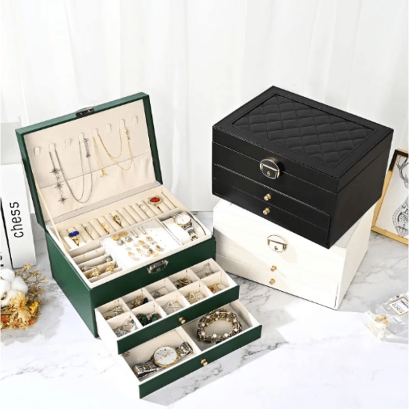 High End Multi Layer Drawer Type Jewelry Box Household Large Capacity Earring Storage Organizer Wit 0
