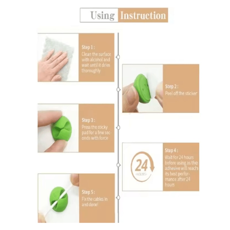 6Piece Desk Cable Organizer Set With Fixed Clasp Clips Cable Winders 3