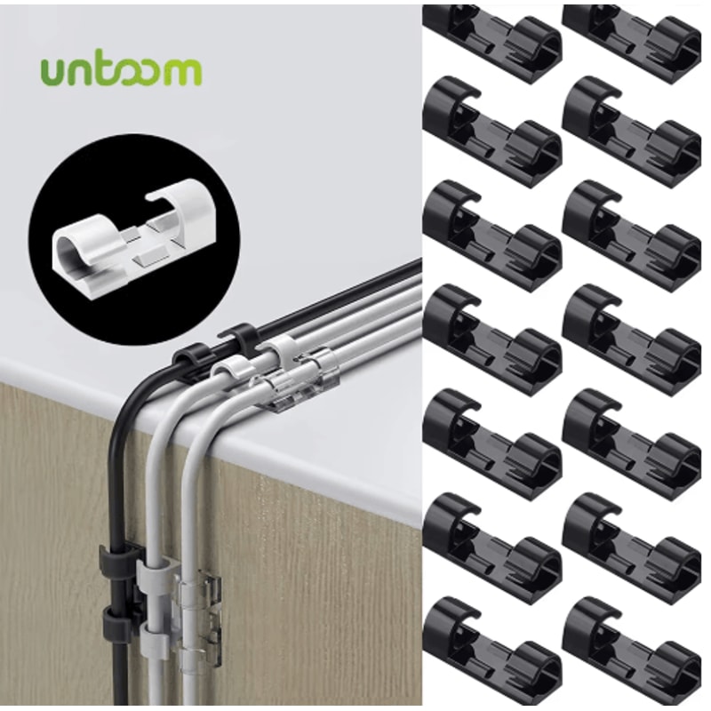 Untoom Cable Organizer Clips With USB Cable Winder For Desktop Wall Use 0