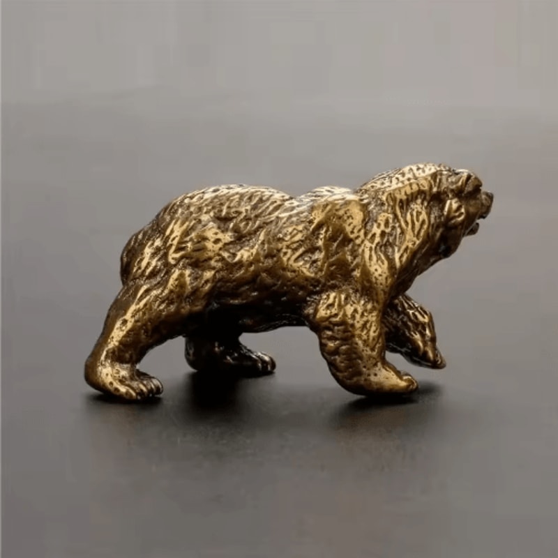 Vintage Copper Brown Bear Solid Brass Desk Statue 0