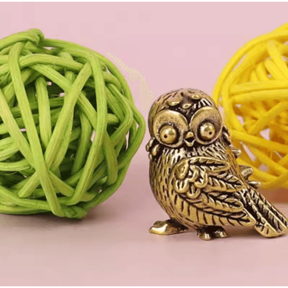 Retro Brass Owl Mini Figurine Desk Ornament 1
