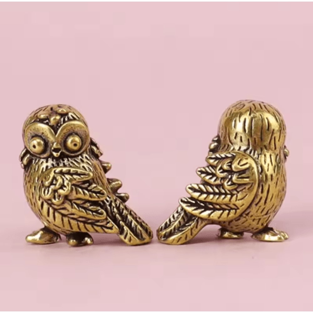 Retro Brass Owl Mini Figurine Desk Ornament 0