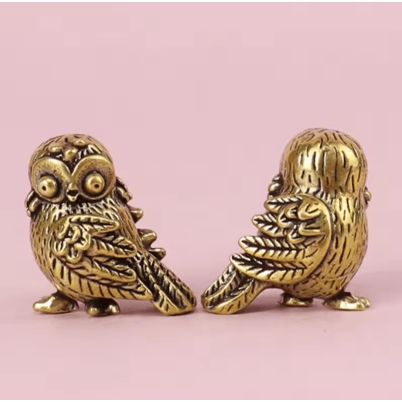 Retro Brass Owl Mini Figurine Desk Ornament 0