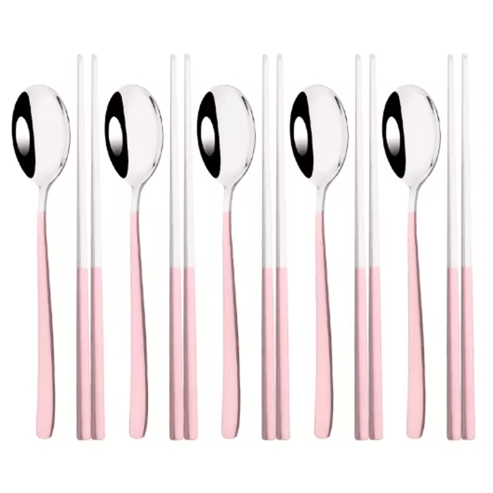 304 Stainless Steel Korean Chopsticks Spoon Cutlery Set 10PCS 1