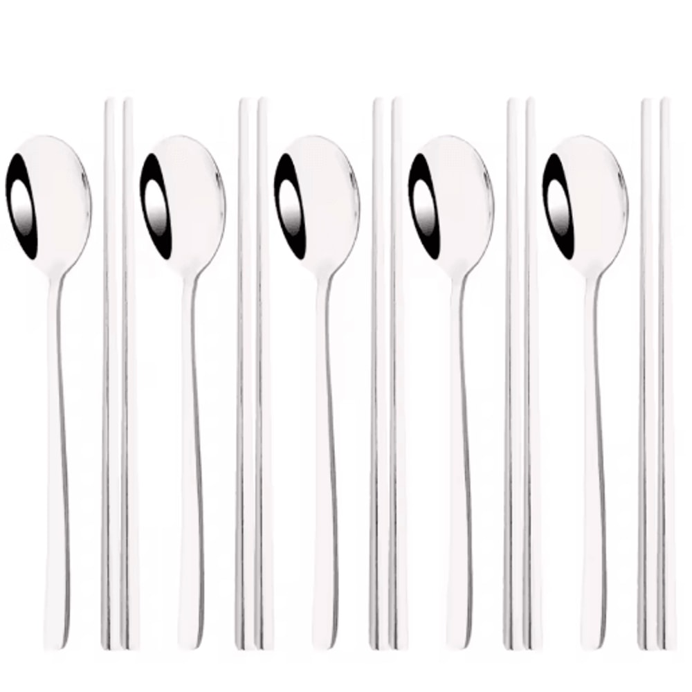 304 Stainless Steel Korean Chopsticks Spoon Cutlery Set 10PCS 11