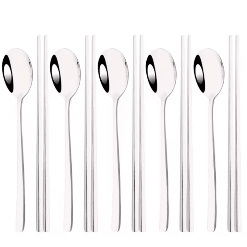 304 Stainless Steel Korean Chopsticks Spoon Cutlery Set 10PCS 11