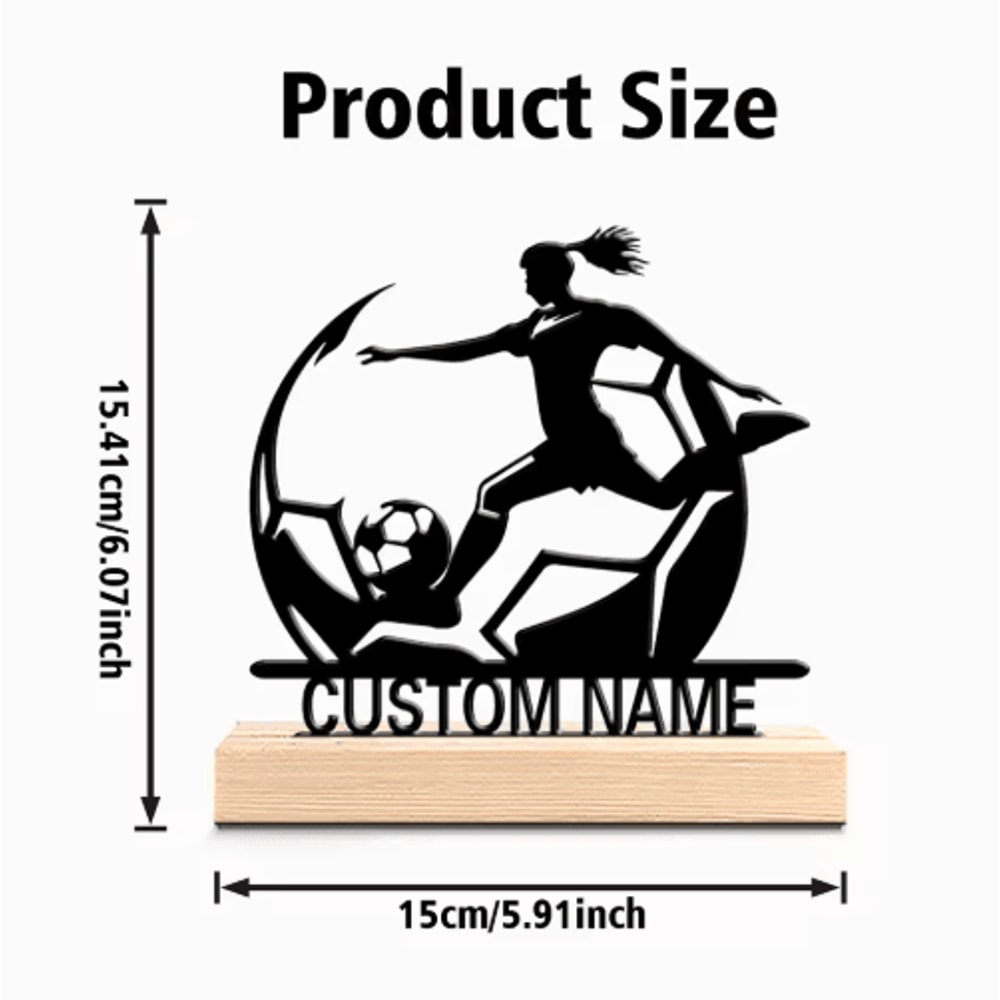 Personalized Womens Soccer Metal Statue With Wooden Base 1