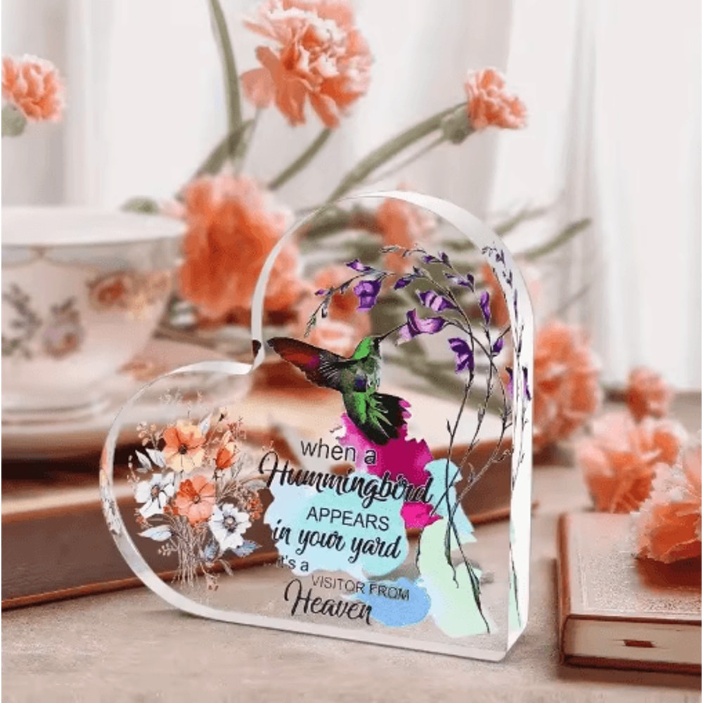 Acrylic Hummingbird Heart Keepsake Table Decor 1