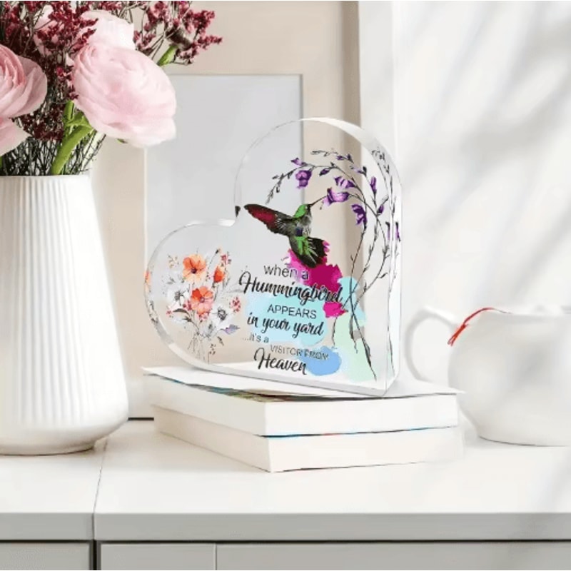 Acrylic Hummingbird Heart Keepsake Table Decor 2