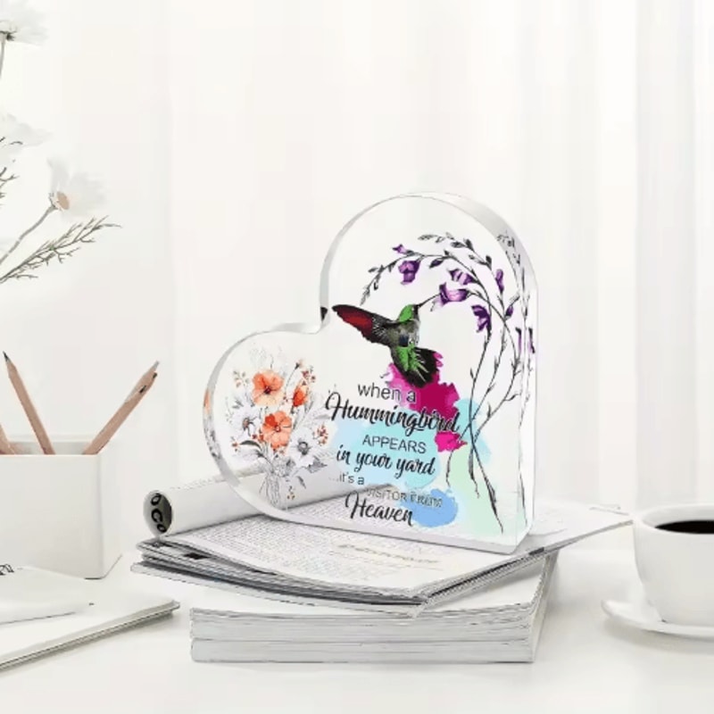Acrylic Hummingbird Heart Keepsake Table Decor 3