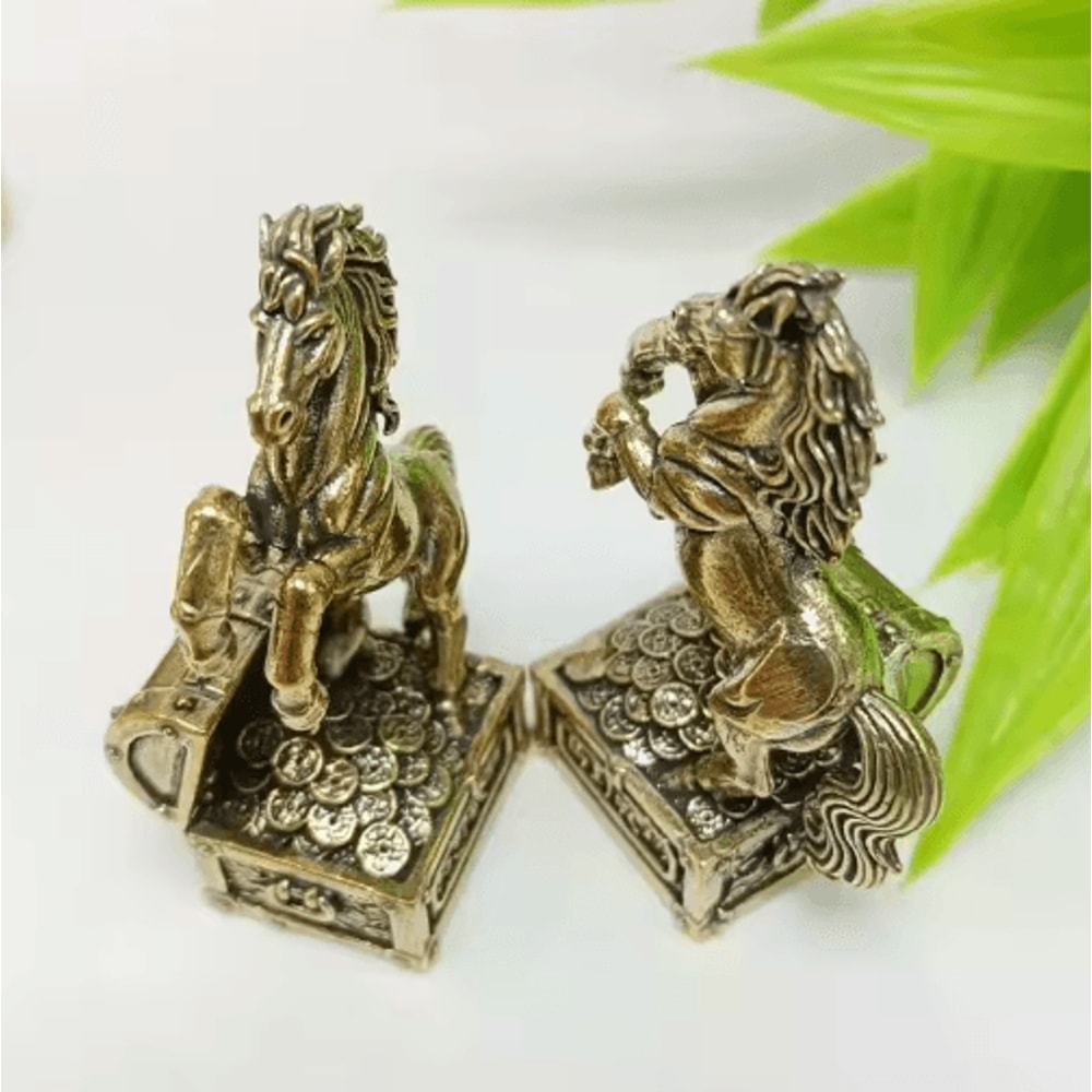 Brass Zodiac Horse Feng Shui Mini Statue For Home Office Decor 5