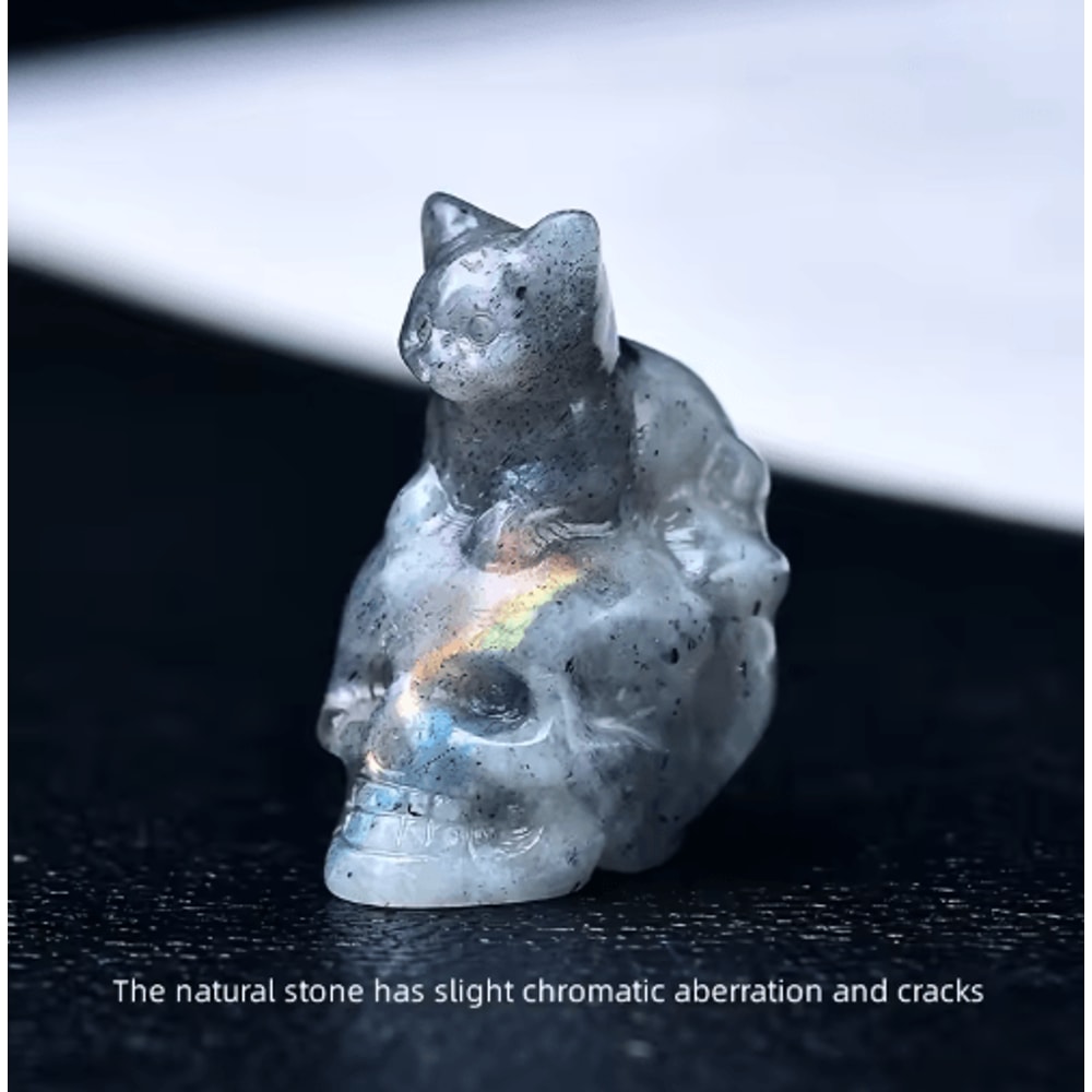 CUPIDCRYSTAL HandCarved Crystal Skull Cat Figurine 1