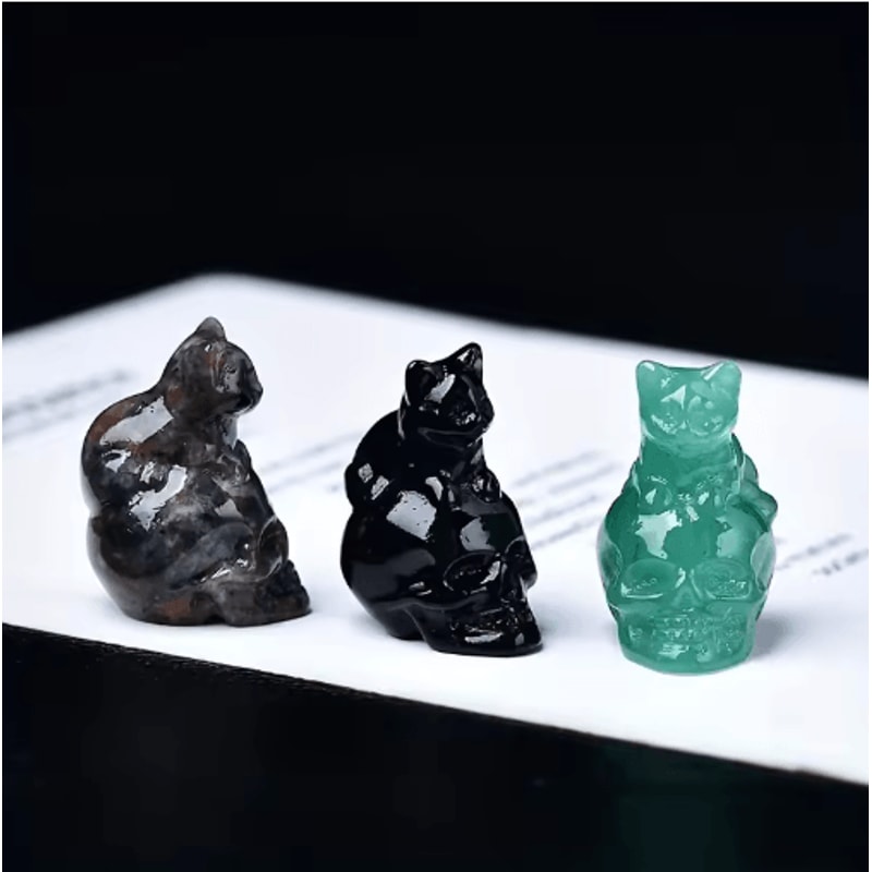 CUPIDCRYSTAL HandCarved Crystal Skull Cat Figurine 0