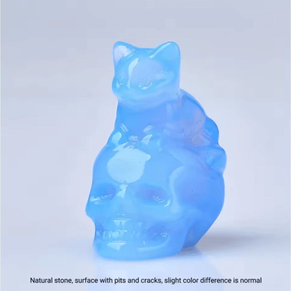 CUPIDCRYSTAL HandCarved Crystal Skull Cat Figurine 3