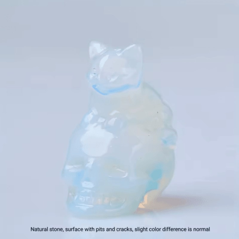 CUPIDCRYSTAL HandCarved Crystal Skull Cat Figurine 4