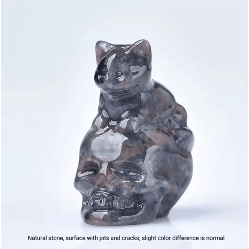 CUPIDCRYSTAL HandCarved Crystal Skull Cat Figurine 5