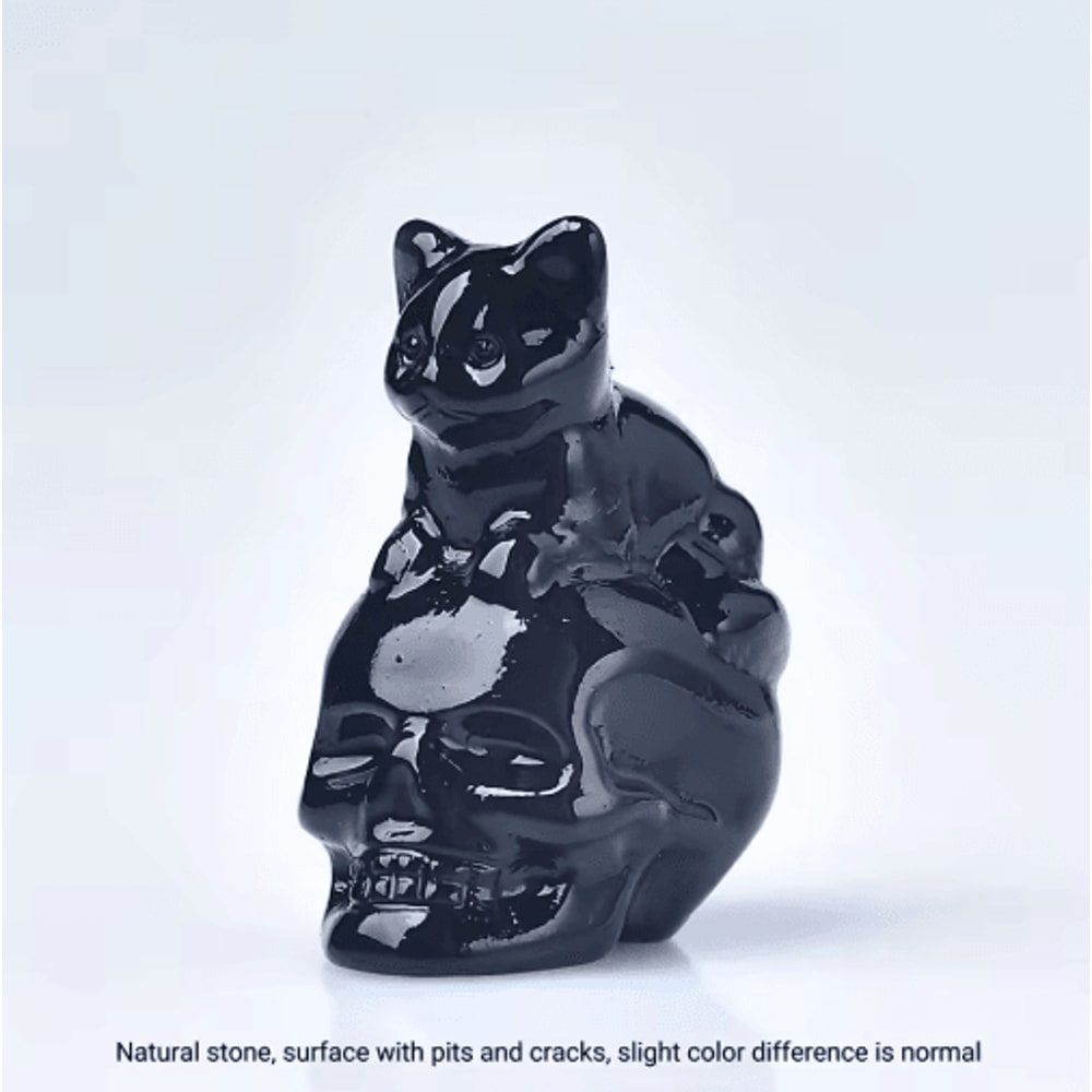CUPIDCRYSTAL HandCarved Crystal Skull Cat Figurine 6
