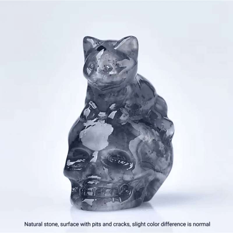 CUPIDCRYSTAL HandCarved Crystal Skull Cat Figurine 7
