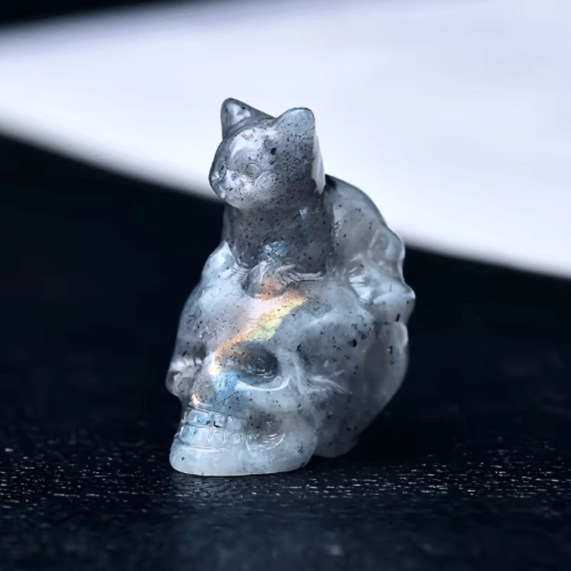 CUPIDCRYSTAL HandCarved Crystal Skull Cat Figurine 8