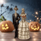 Halloween Skeleton Couple Statue In Vintage Wedding Dress Style 6
