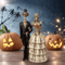 Halloween Skeleton Couple Statue In Vintage Wedding Dress Style 6