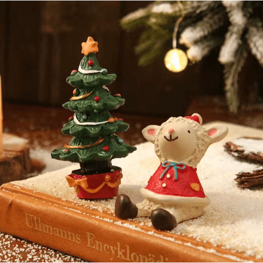 Cute Christmas Lamb Tree Resin Decor Set For Festive Homes 2