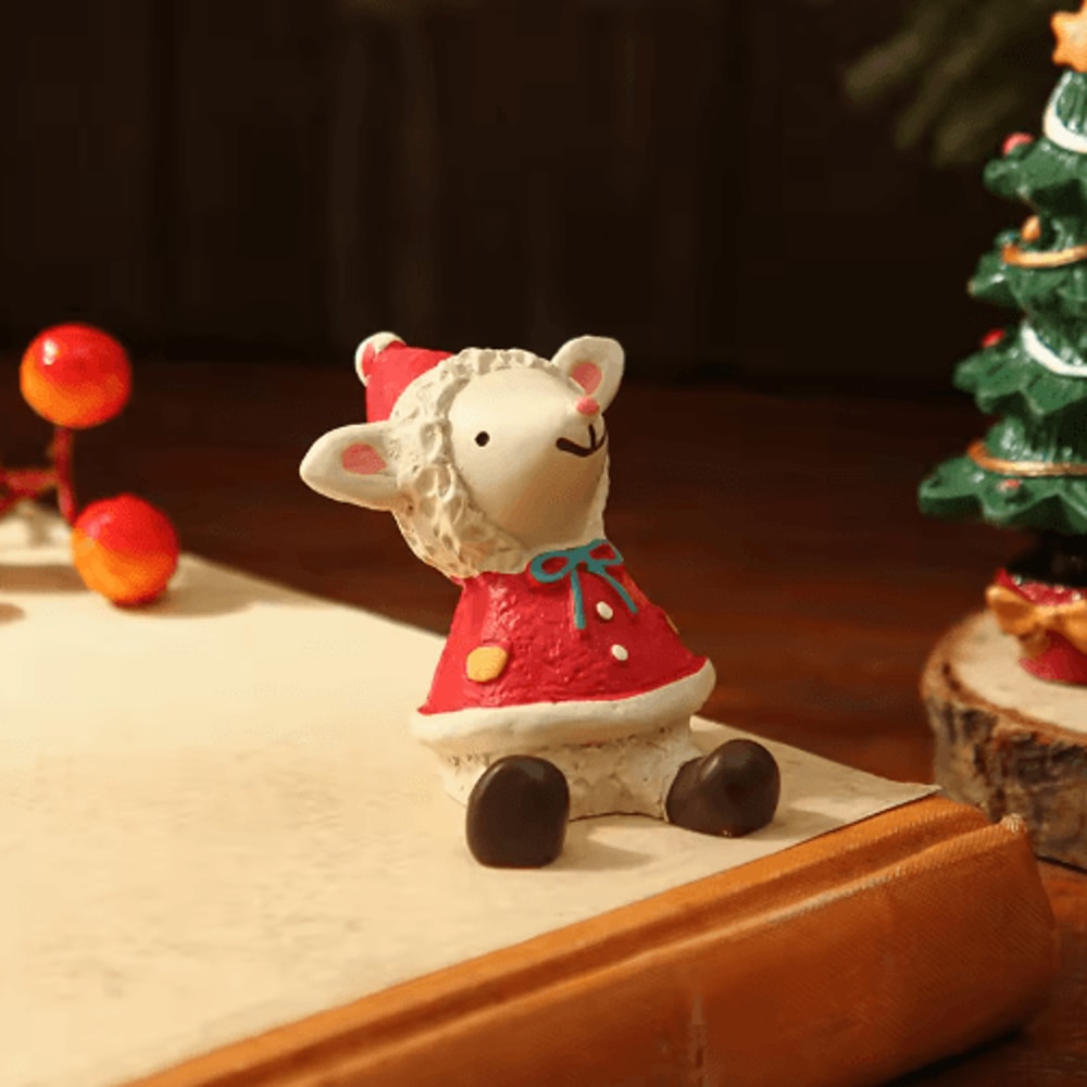 Cute Christmas Lamb Tree Resin Decor Set For Festive Homes 4