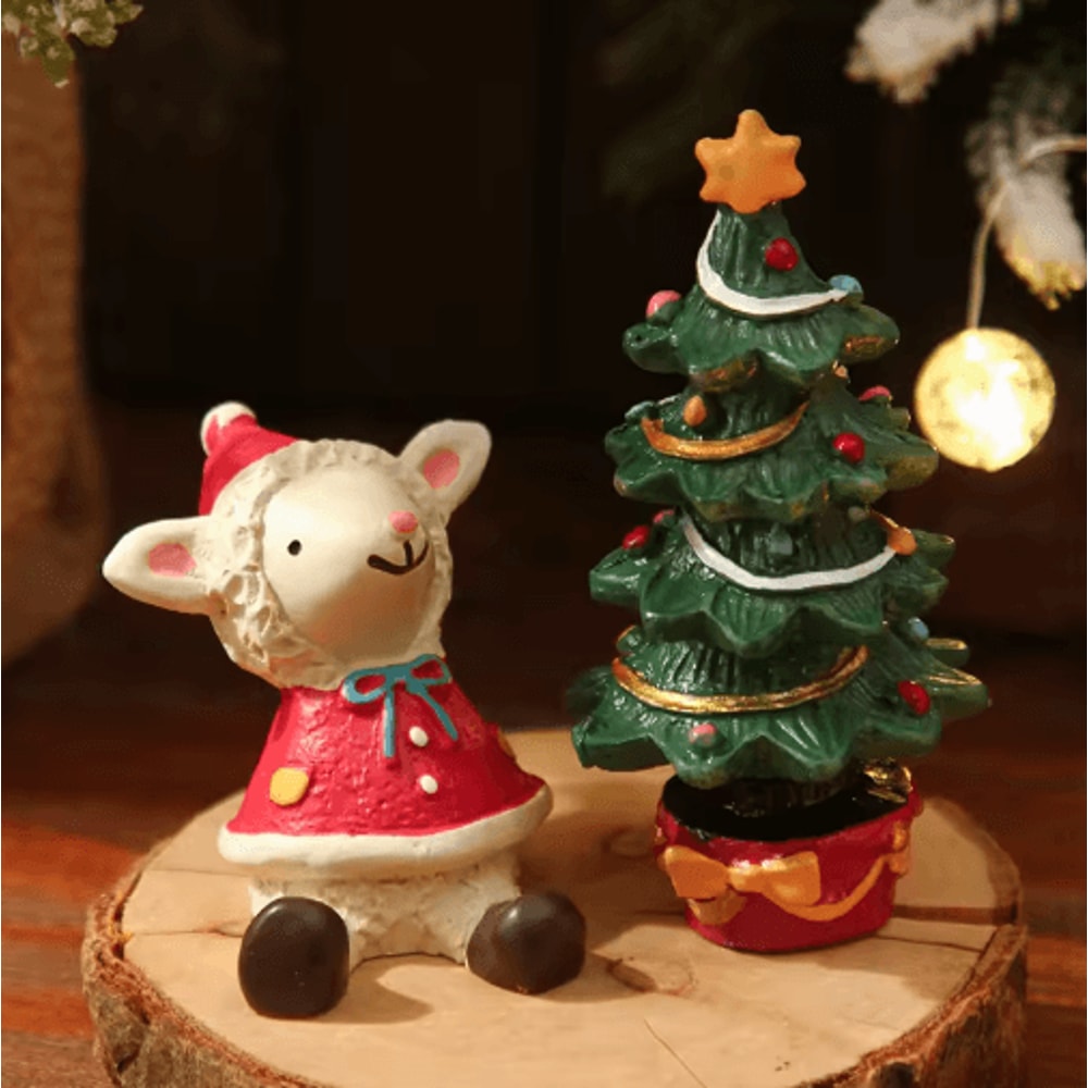 Cute Christmas Lamb Tree Resin Decor Set For Festive Homes 5