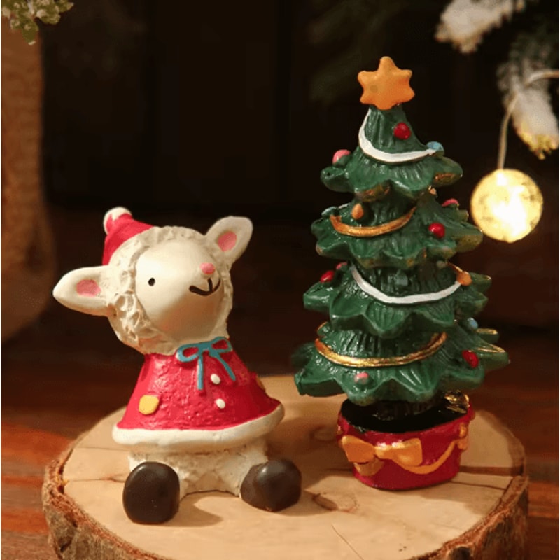 Cute Christmas Lamb Tree Resin Decor Set For Festive Homes 5