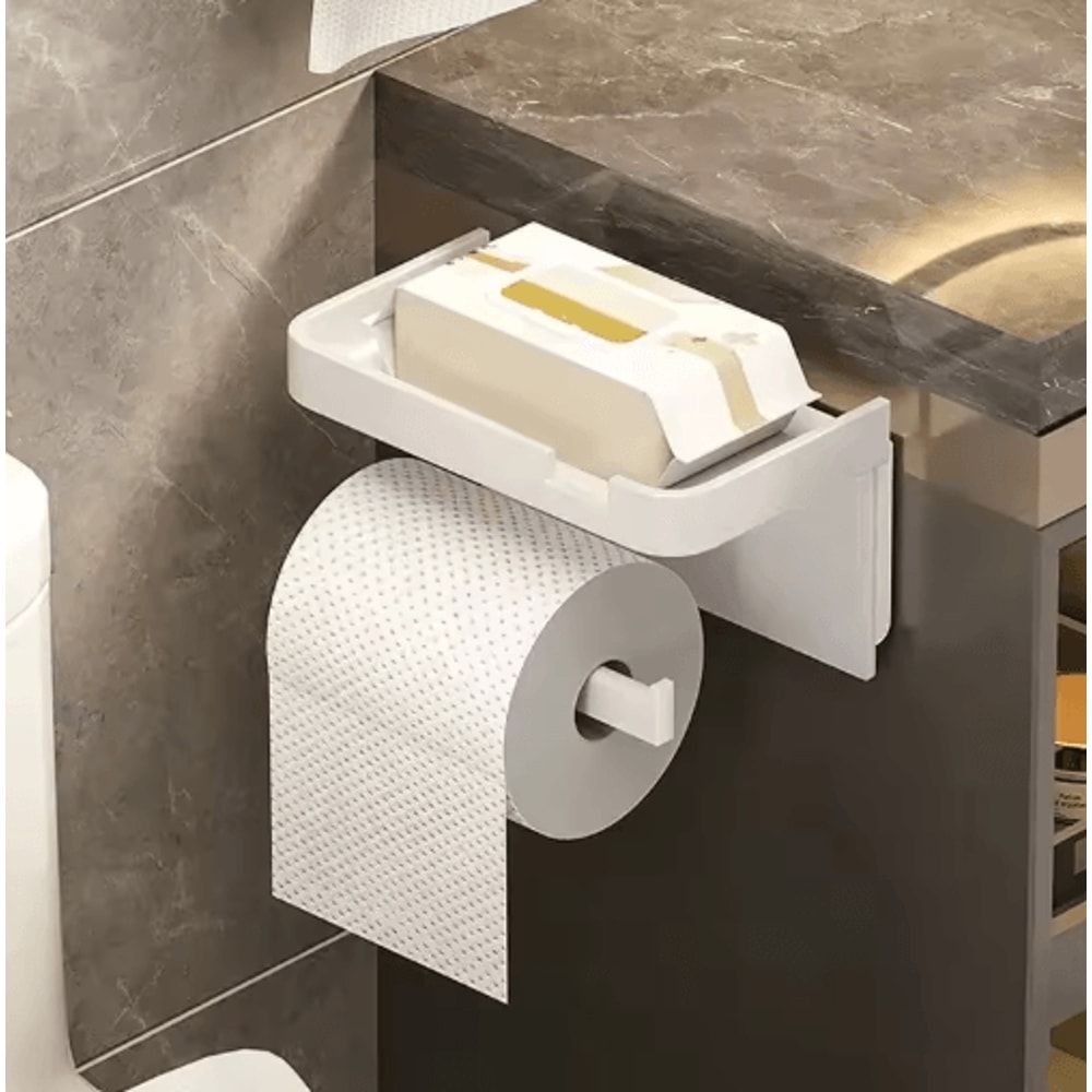 WallMounted Toilet Paper Holder With Storage Shelf For Bathroom Kitchen 5