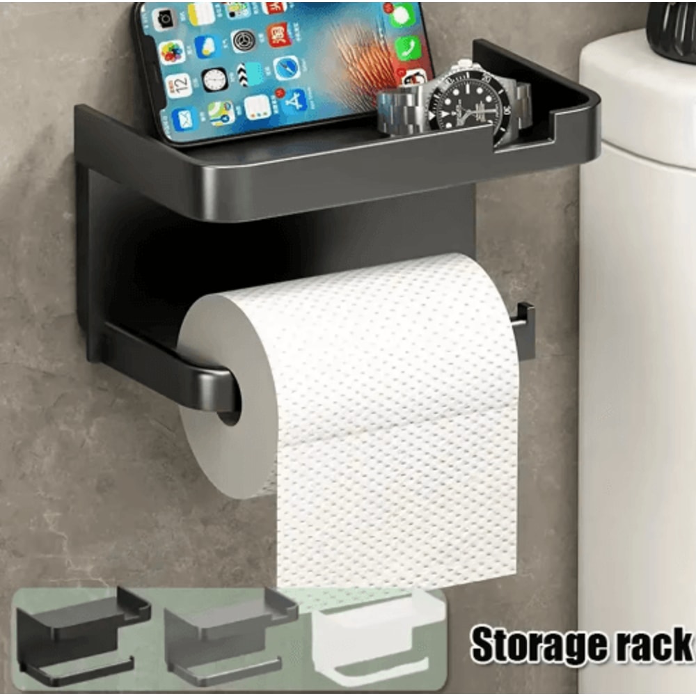 WallMounted Toilet Paper Holder With Storage Shelf For Bathroom Kitchen 8