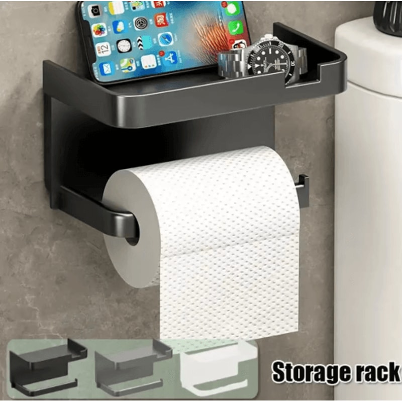 WallMounted Toilet Paper Holder With Storage Shelf For Bathroom Kitchen 8