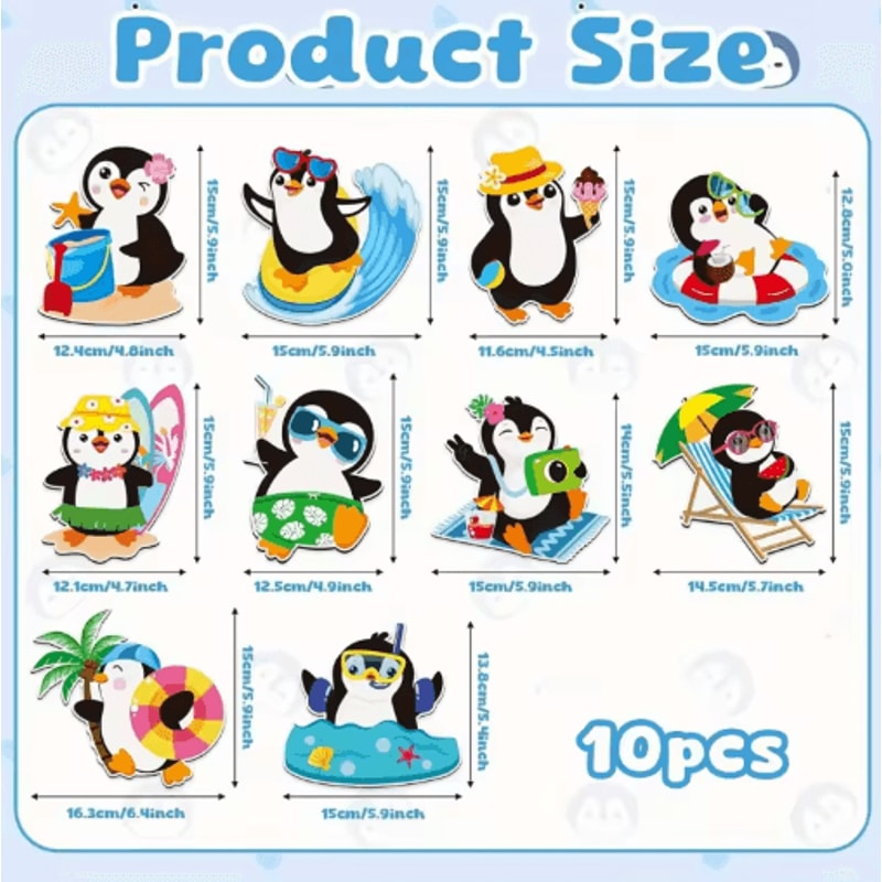 Cute Penguin Cruise Door Magnets Set 10PCS Beach Pool Theme Decor 5