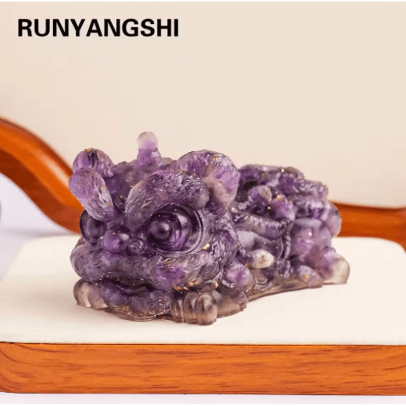 Natural Crystal Lion Dance Feng Shui Statue For Home Office Decor 7