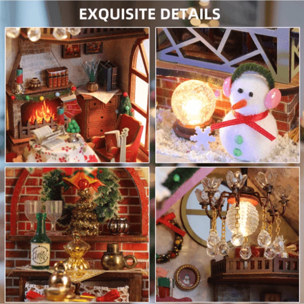 Christmas Night Warm House Miniature Dollhouse DIY Kit With Music Box 2